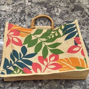 Green and Pink Floral Tote Bag with Sturdy Design